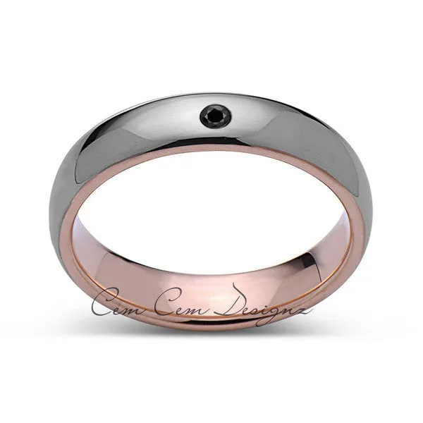 5mm,Unisex,Black Diamond,Gray,Rose Gold,Tungsten Ring,Rose Gold,Wedding Band,Comfort Fit