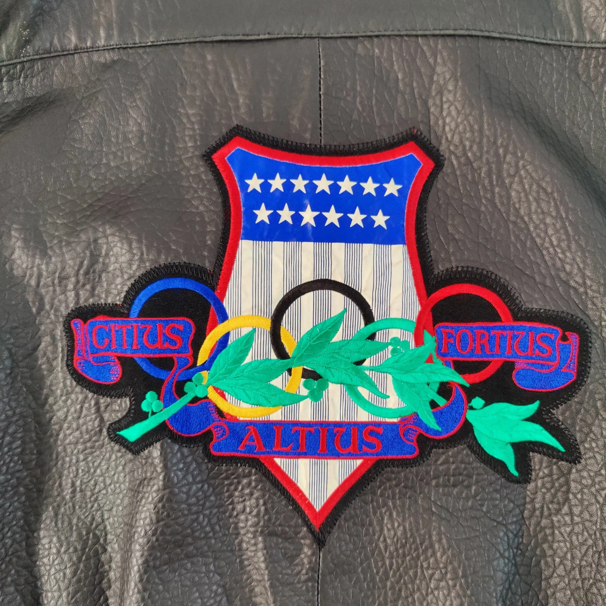 80s black Adidas Olympics leather jacket