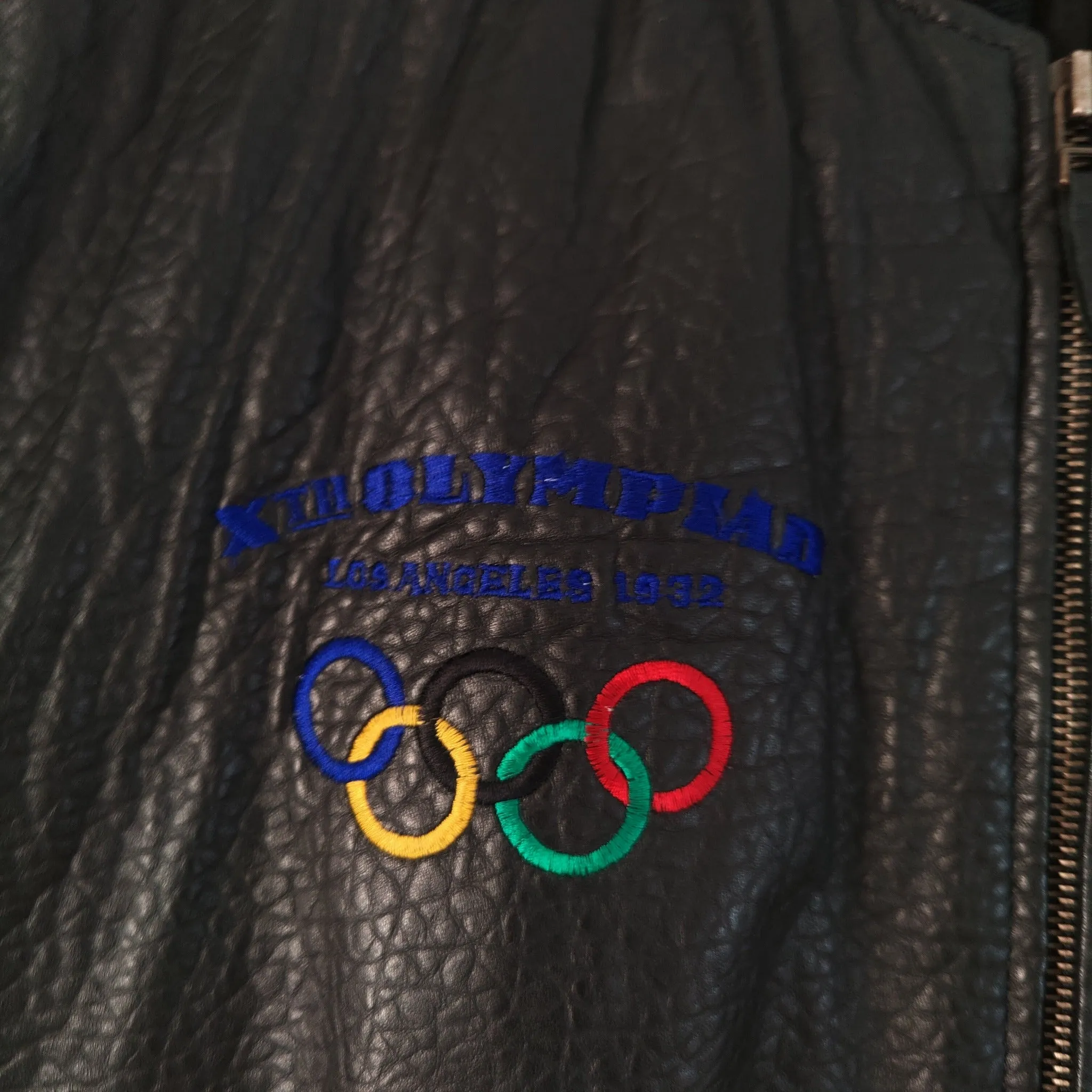 80s black Adidas Olympics leather jacket