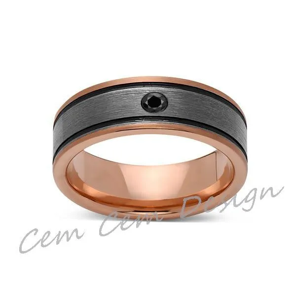 8mm,Black Diamond,New,Unique,Rose Brushed,Rose Gold, Black Grooves,Tungsten Ring,Mens Wedding Band,Comfort Fit