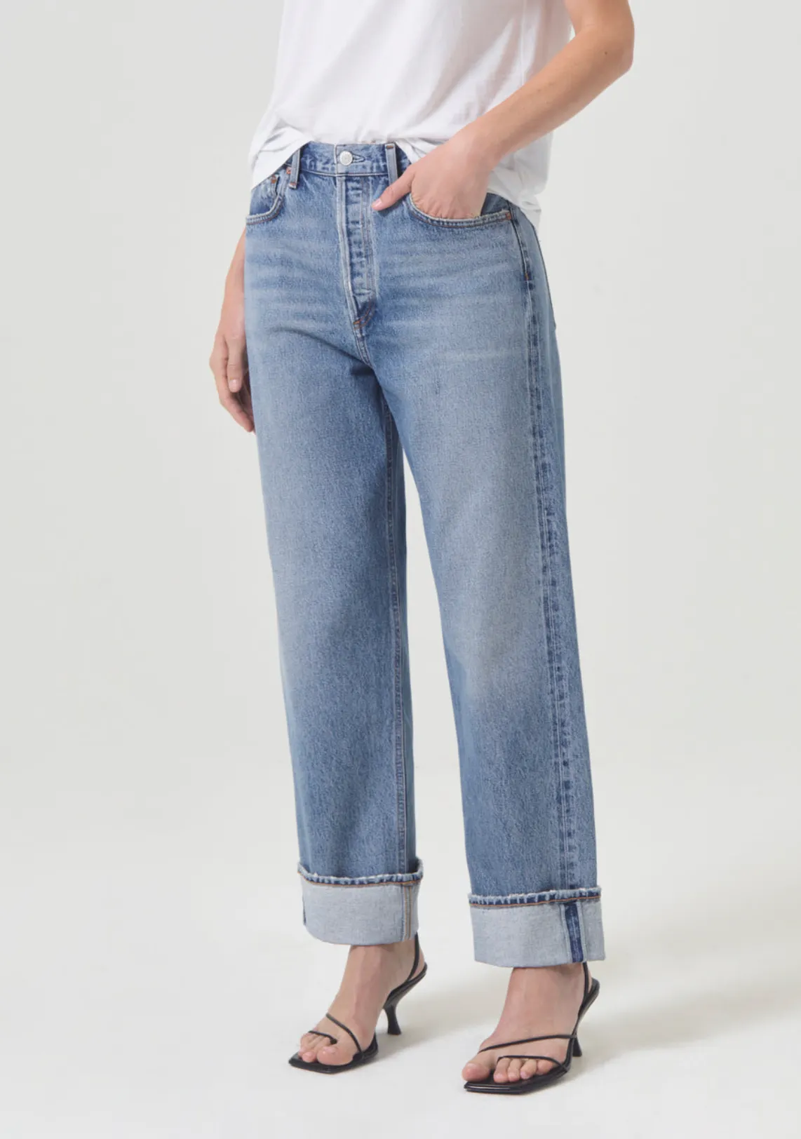 AGOLDE FRAN High Waisted Straight Leg Jeans with Cuffed Hem