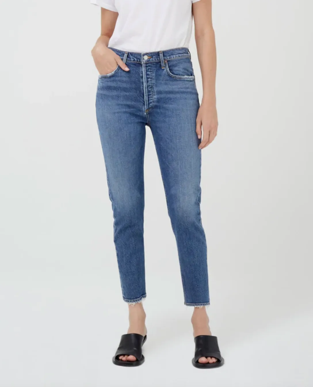 AGOLDE Riley high rise straight crop jeans - silence.