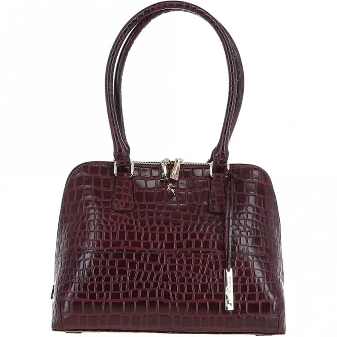 Ashwood Crocodile Print Zip Around Leather Tote Bag Bordeaux: C-53