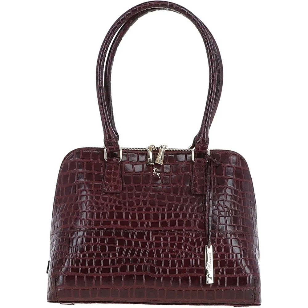 Ashwood Crocodile Print Zip Around Leather Tote Bag Bordeaux: C-53