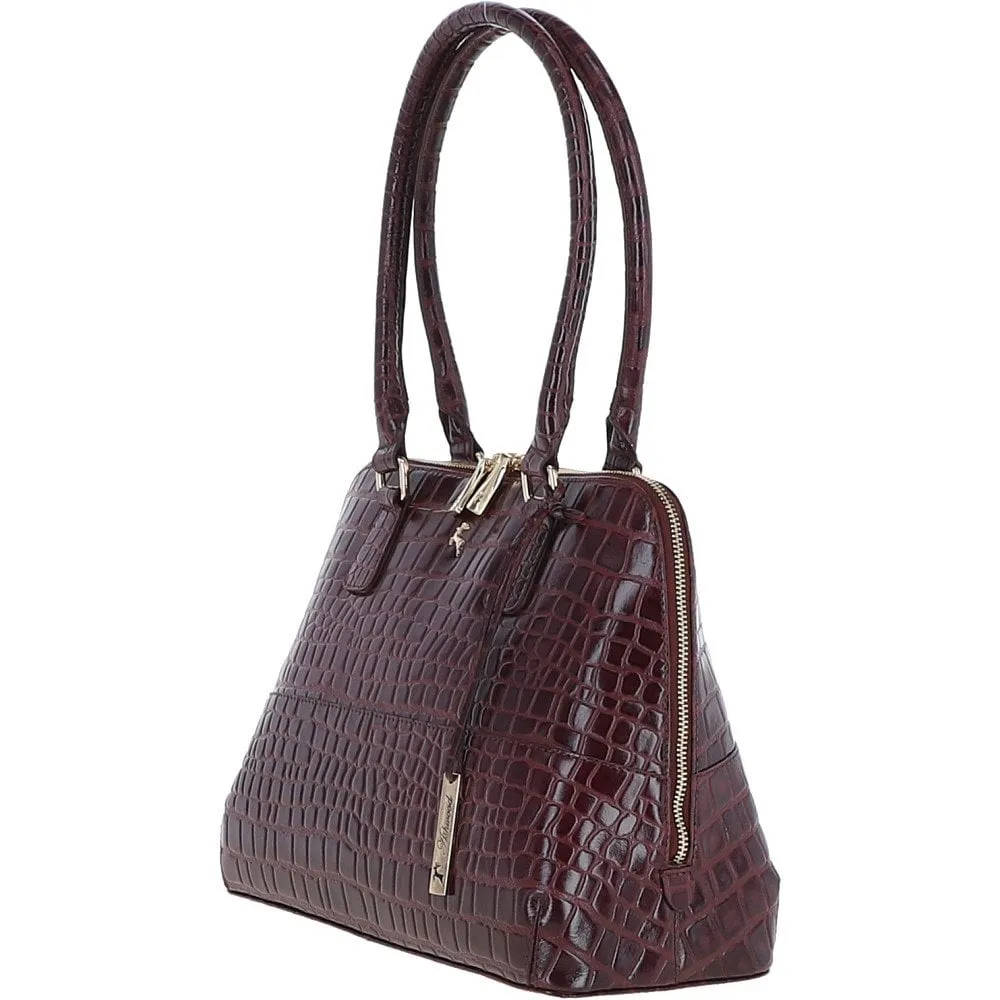 Ashwood Crocodile Print Zip Around Leather Tote Bag Bordeaux: C-53