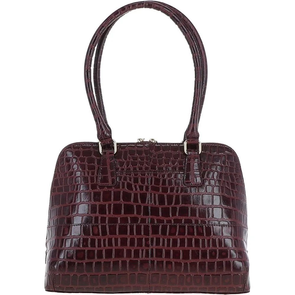 Ashwood Crocodile Print Zip Around Leather Tote Bag Bordeaux: C-53