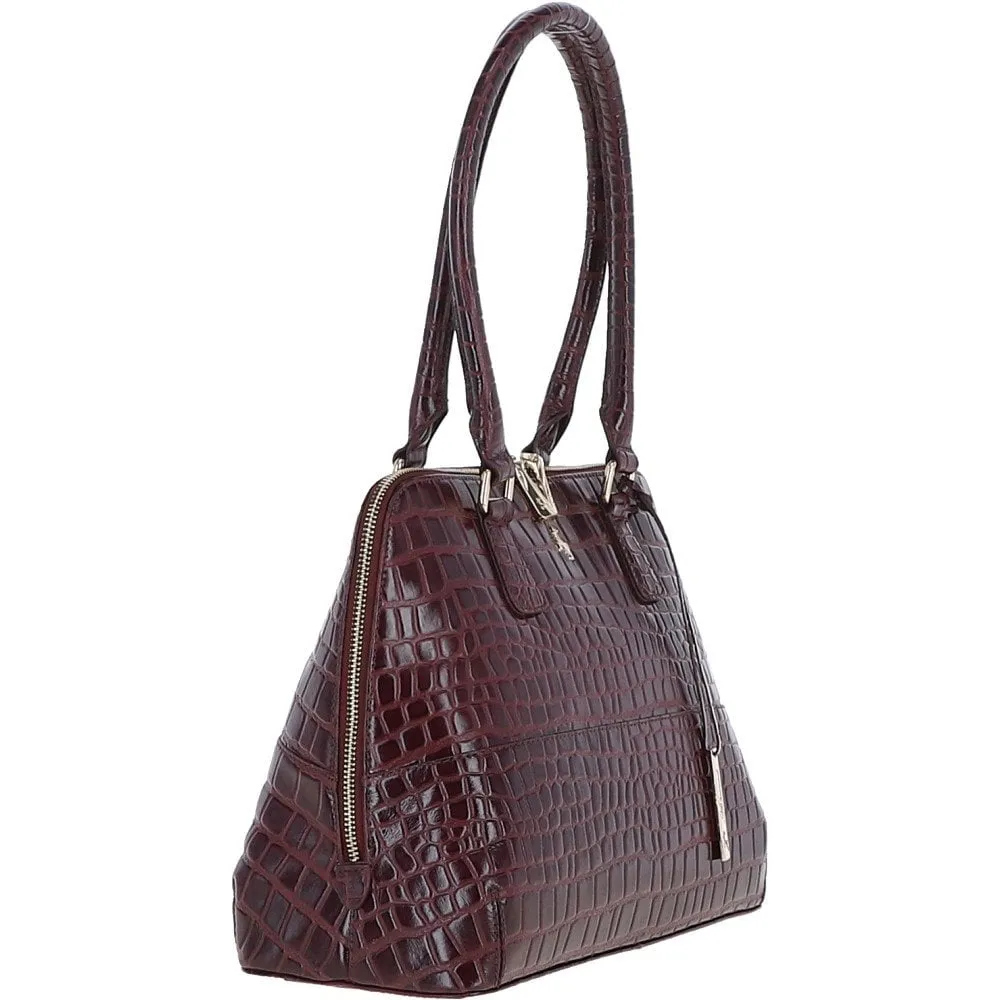 Ashwood Crocodile Print Zip Around Leather Tote Bag Bordeaux: C-53