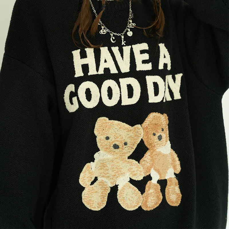 Bear Embroidered Crewneck Sweater