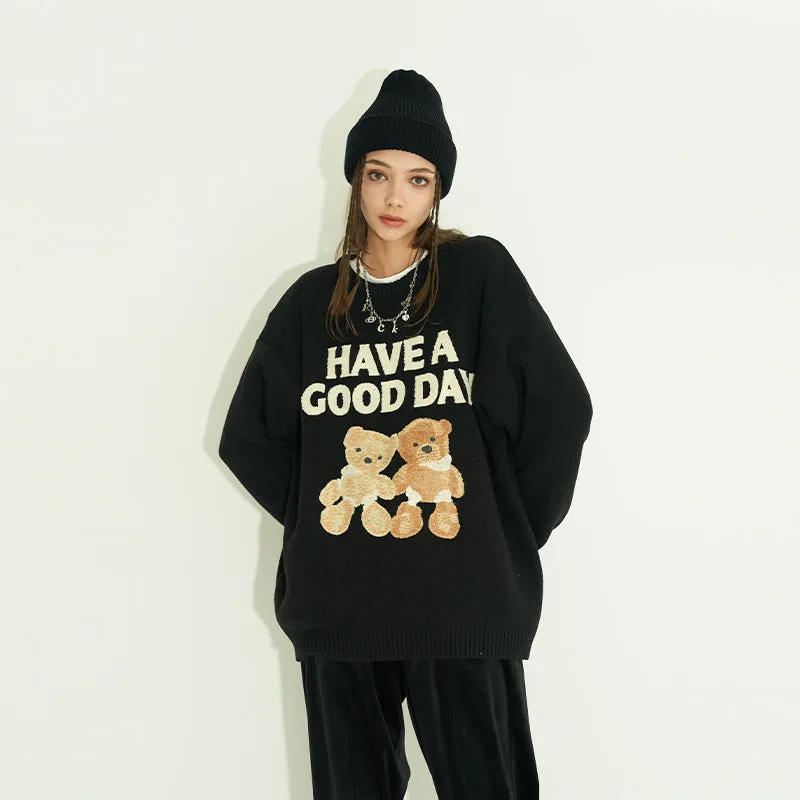 Bear Embroidered Crewneck Sweater