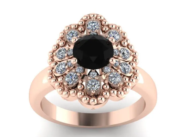 Black Diamond Engagement Ring Unique Engagement Ring Natural Diamond Engagement Ring Wedding Ring 14k Rose Gold Bridal Ring Jewe