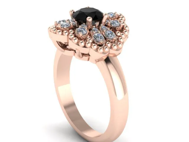 Black Diamond Engagement Ring Unique Engagement Ring Natural Diamond Engagement Ring Wedding Ring 14k Rose Gold Bridal Ring Jewe