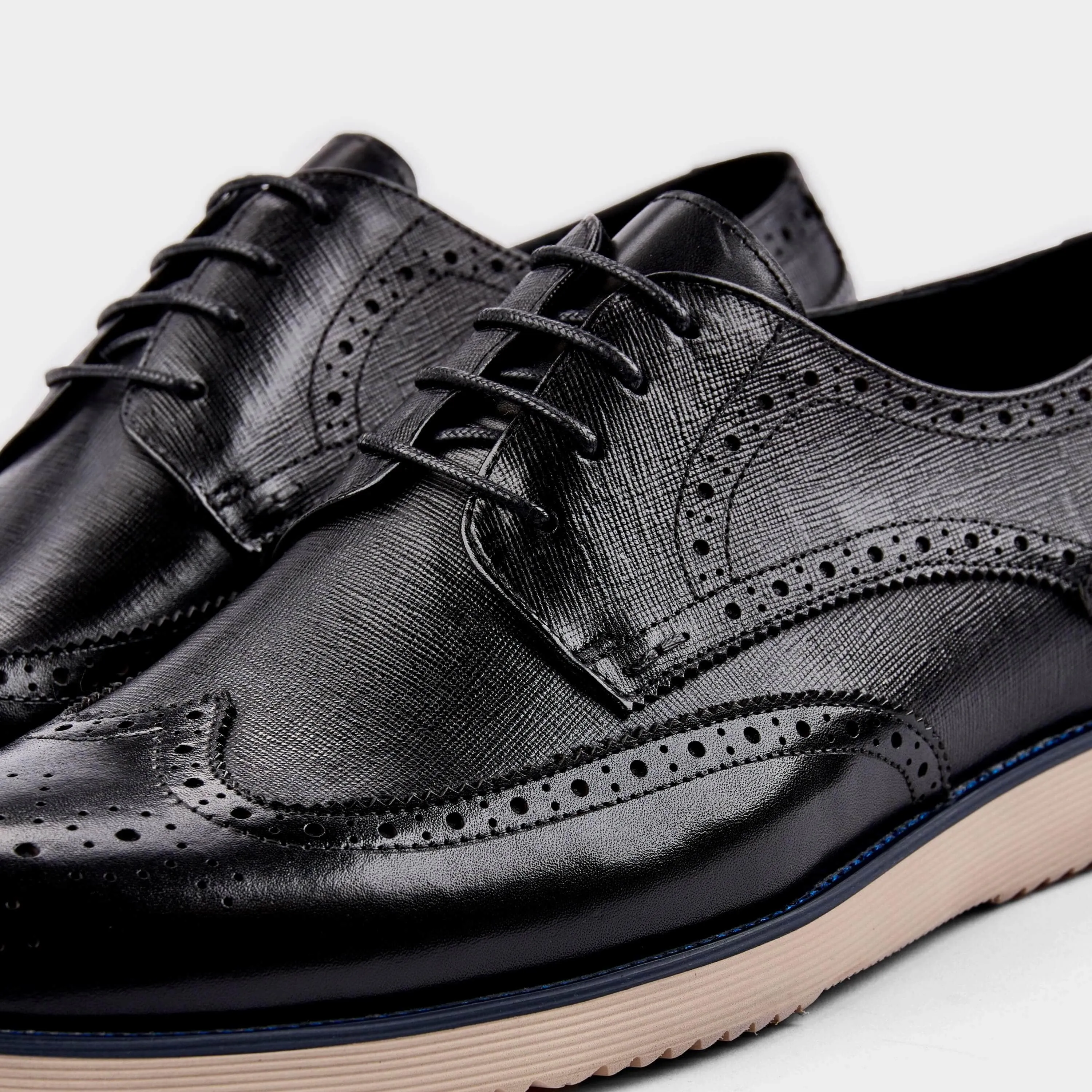 Black Leather Wingtip Sneakers 2.0 - Jasper Collection