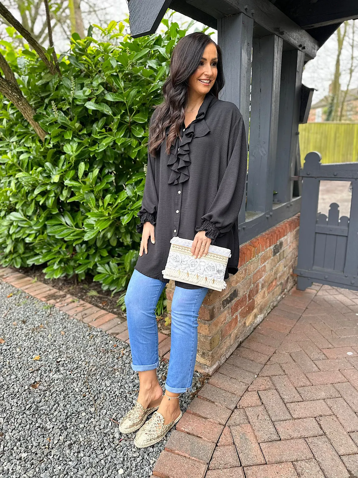 Black Ruffle Front Blouse Annie