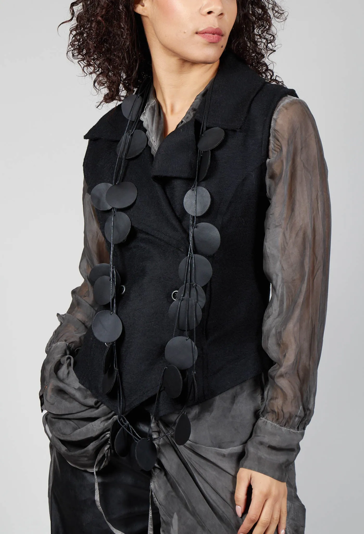 Black Wool Double Breasted Gilet