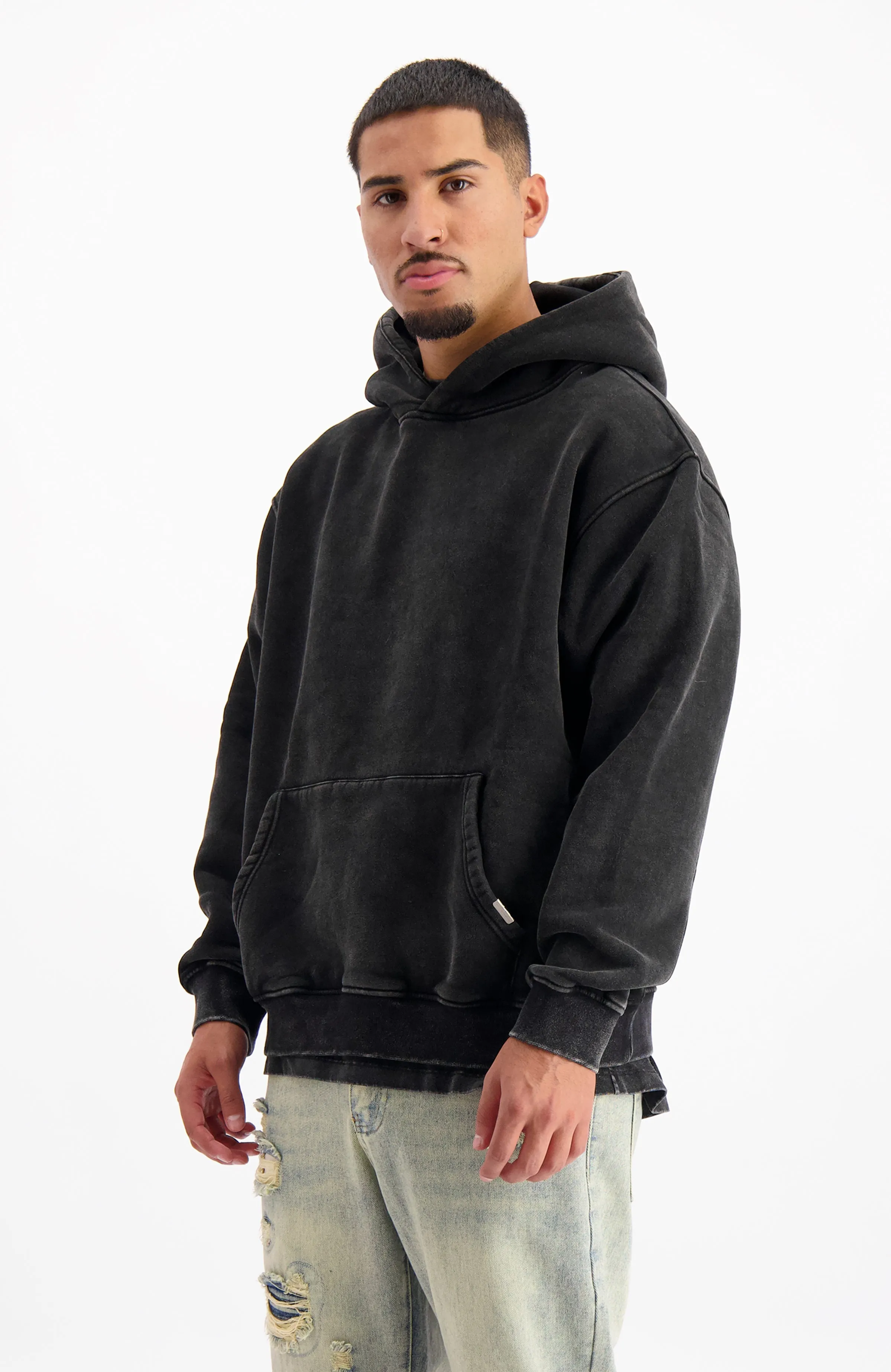 BLANK WASHED HOODIE | Black