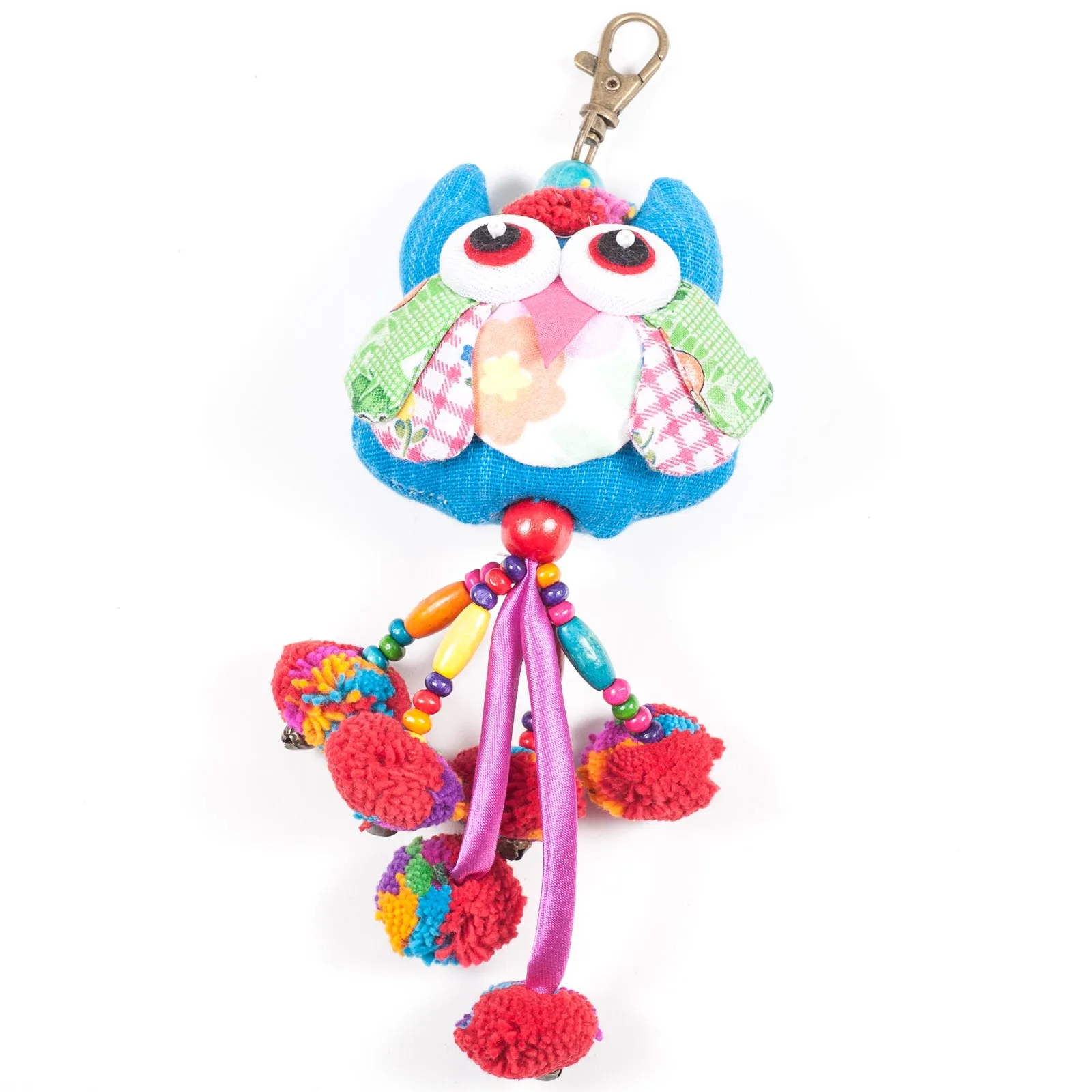 Blue Owl Zipper Pull With Pom-Poms (Thailand)