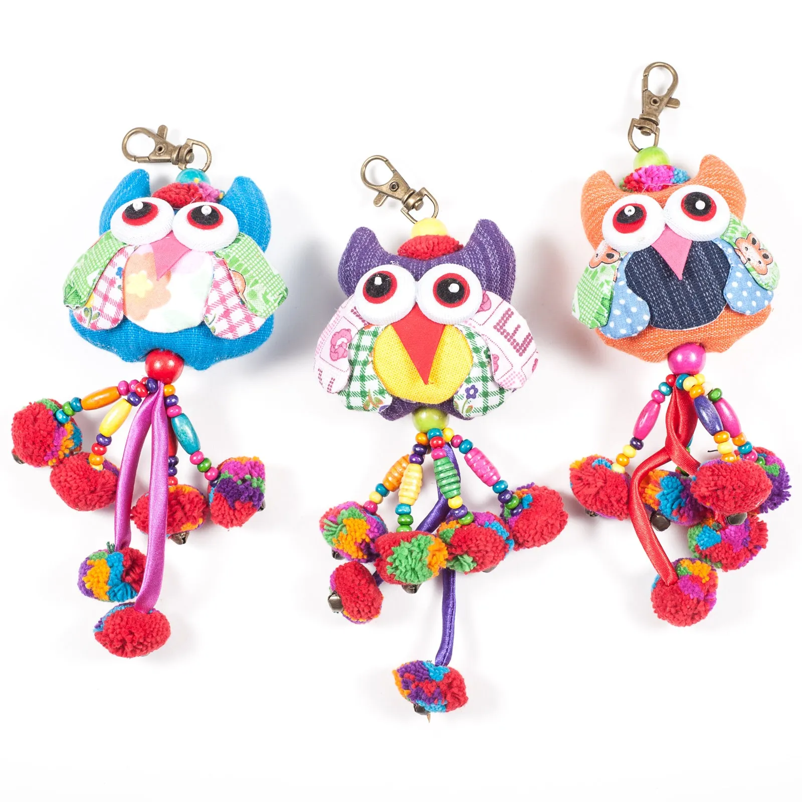 Blue Owl Zipper Pull With Pom-Poms (Thailand)