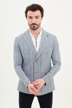 Bojoni Torretta Slim Fit Blue Double Breasted Blazer