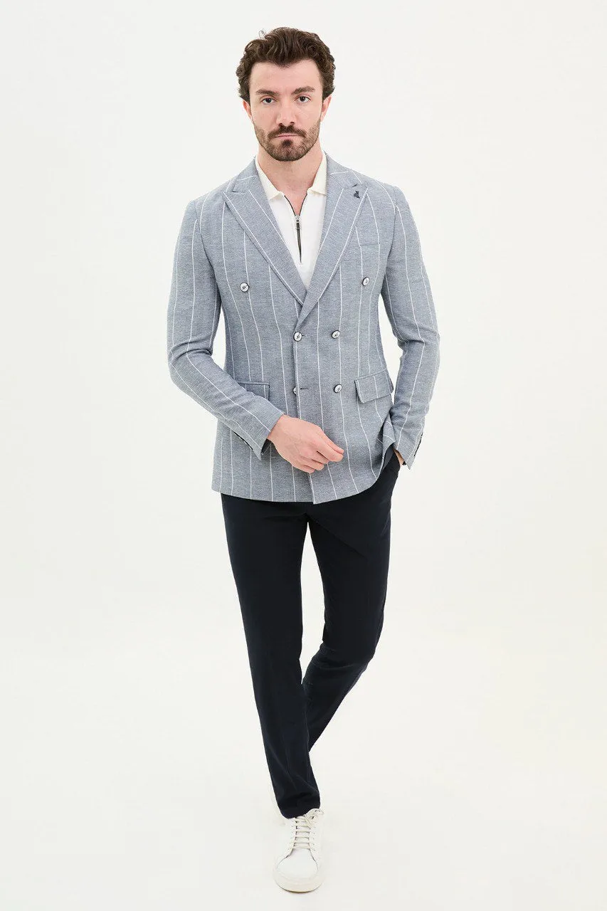 Bojoni Torretta Slim Fit Blue Double Breasted Blazer