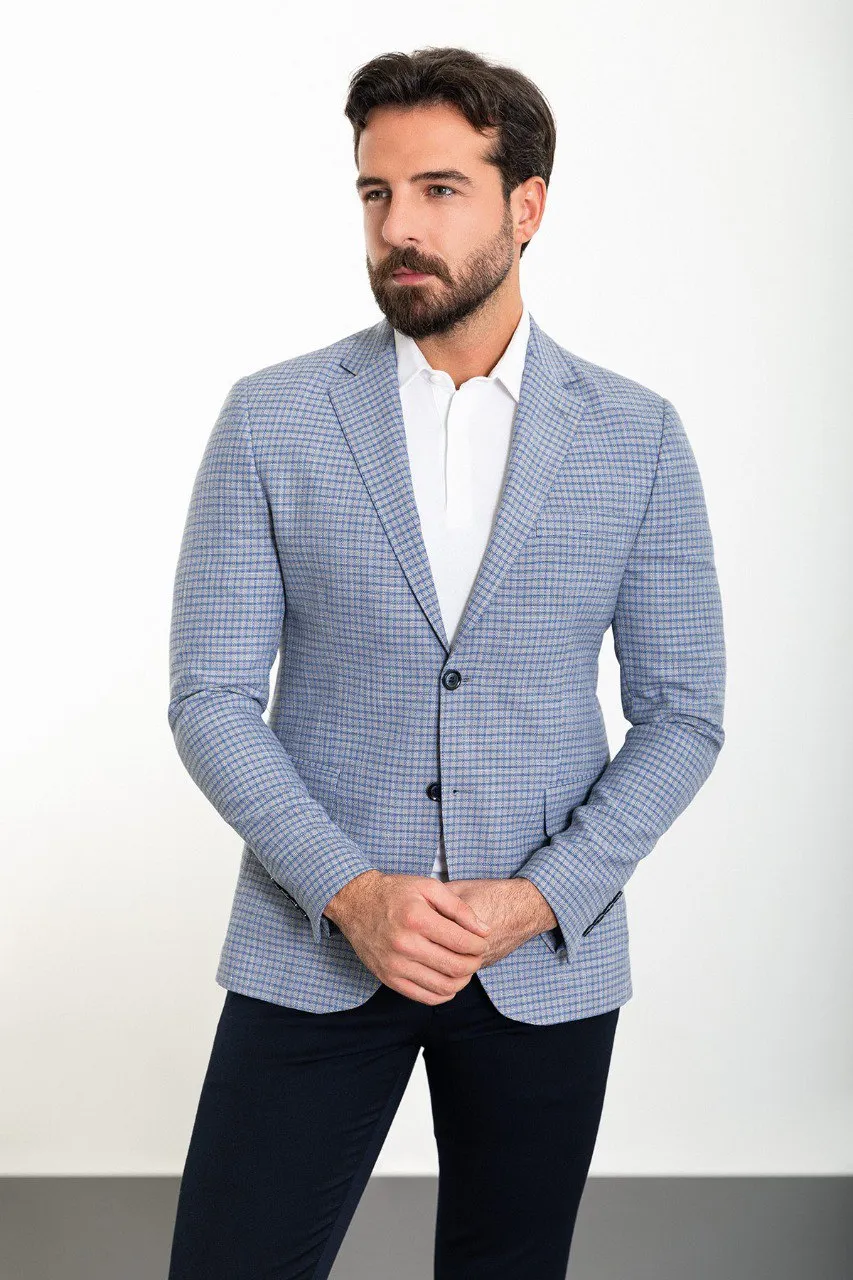 Bojoni Torretta Slim Fit Light Blue Plaid Blazer