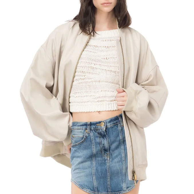 Bomber jacket for women in beige oatmeal color