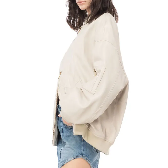 Bomber jacket for women in beige oatmeal color