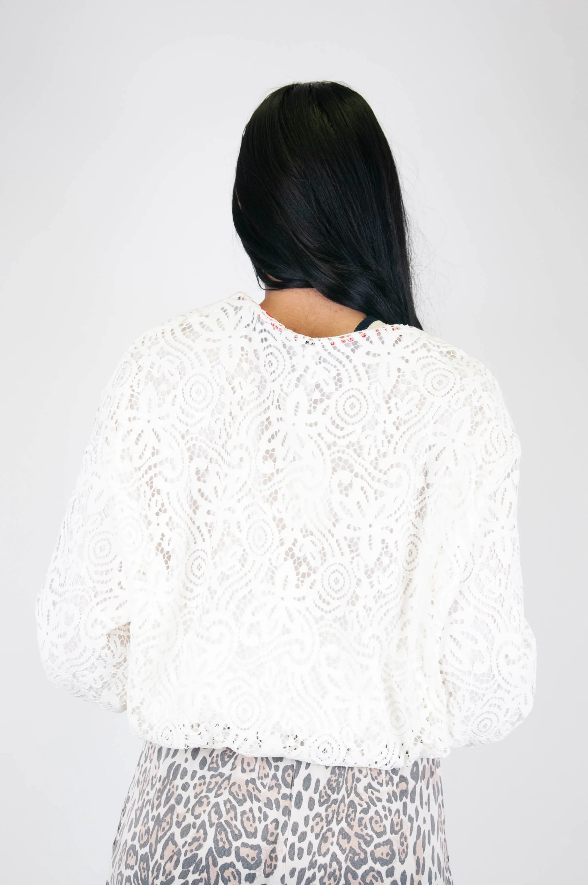 Bomber jacket in lace with contrasting trim - Available now