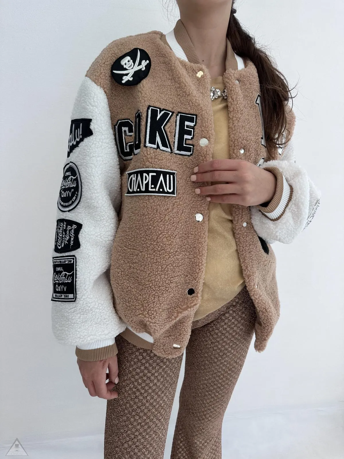 Bomber lamb varsity jacket