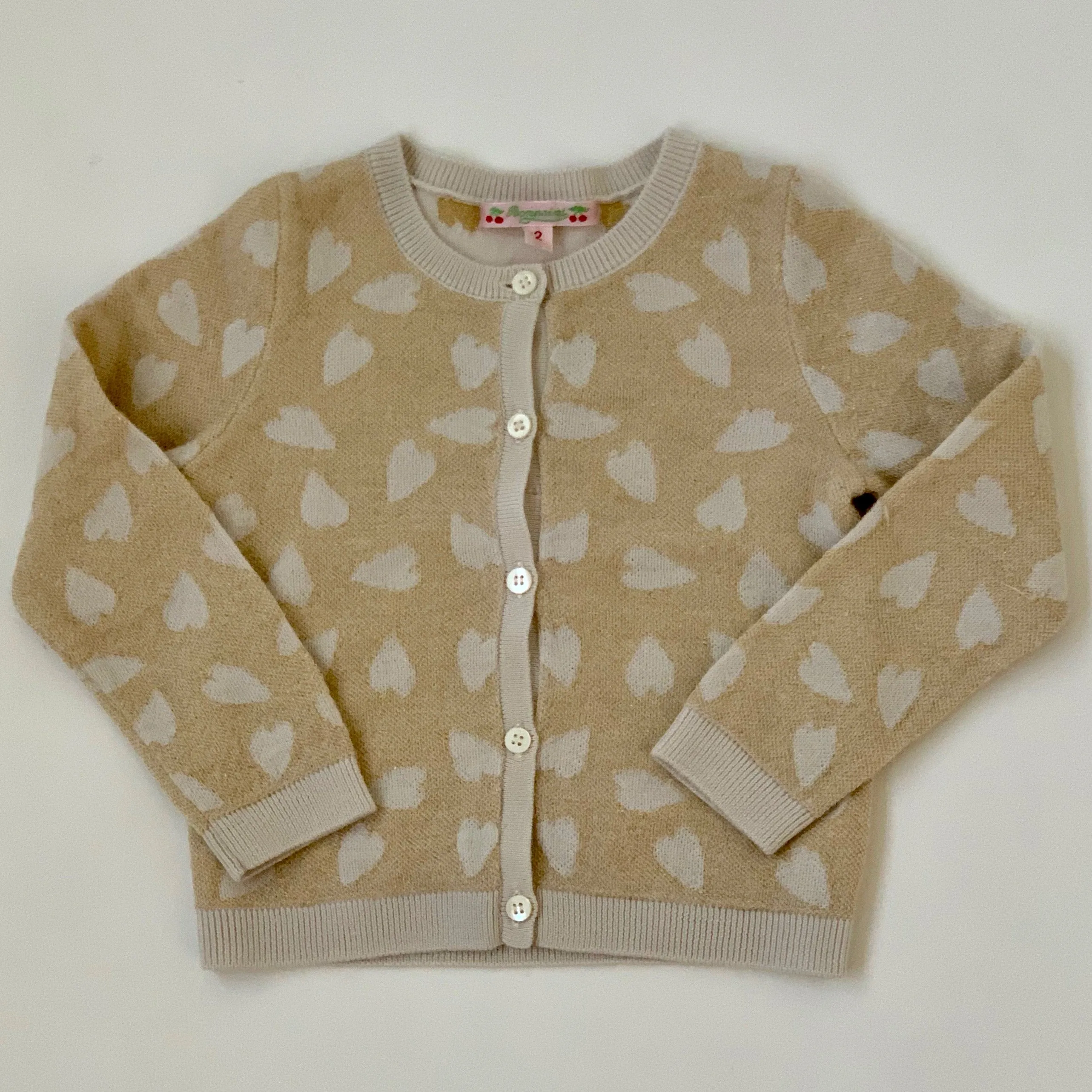 Bonpoint Cream Gold Heart Print Cardigan - 12 Months