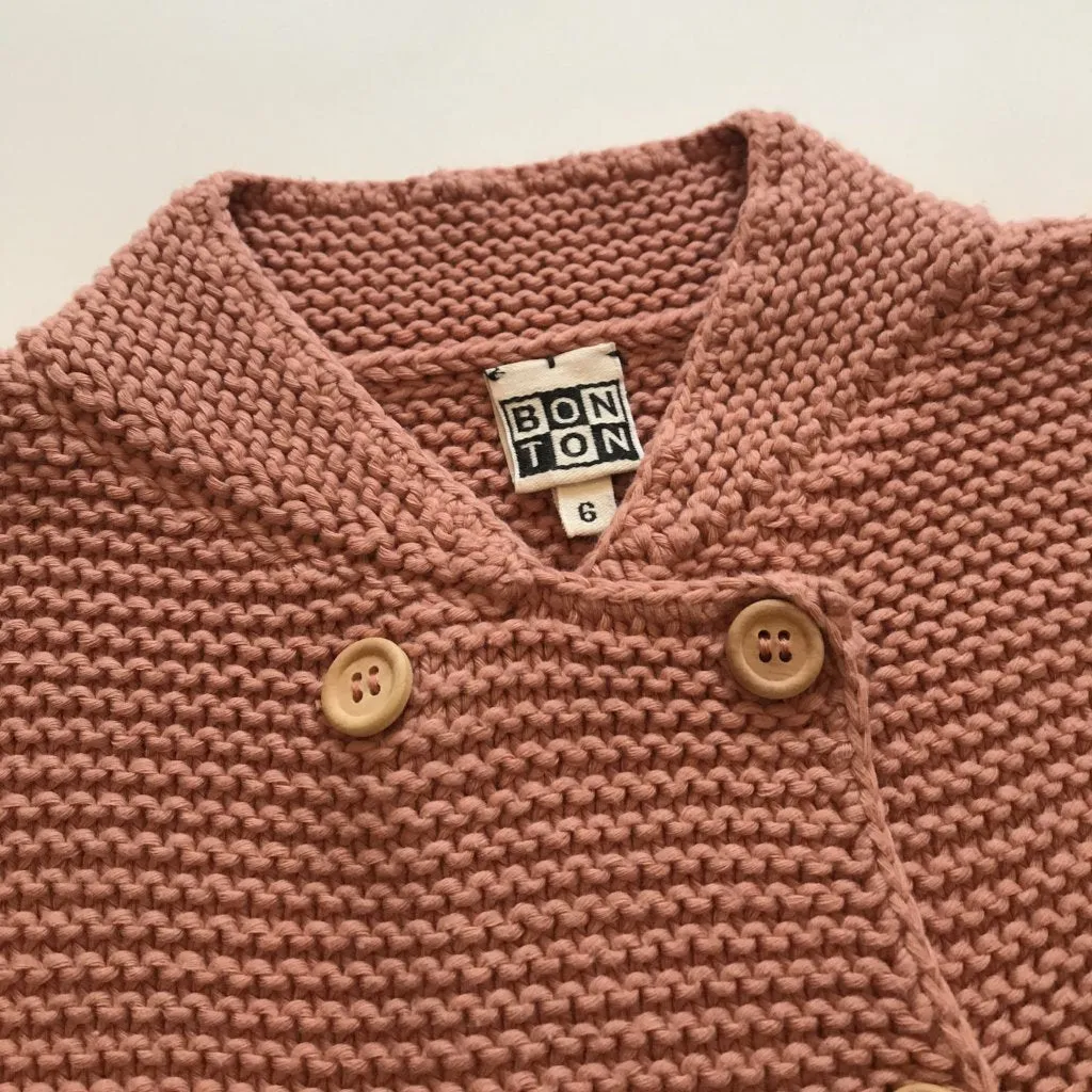 Bonton Dusty Pink Cardigan - 6 years - Thick Cotton Mix - Wood Buttons