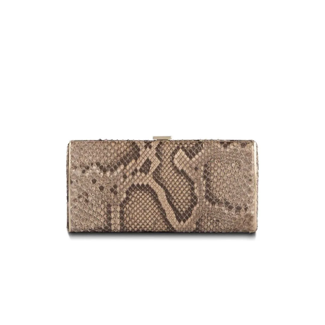 Box Wallet, Light Brown Python, Gold-Tone