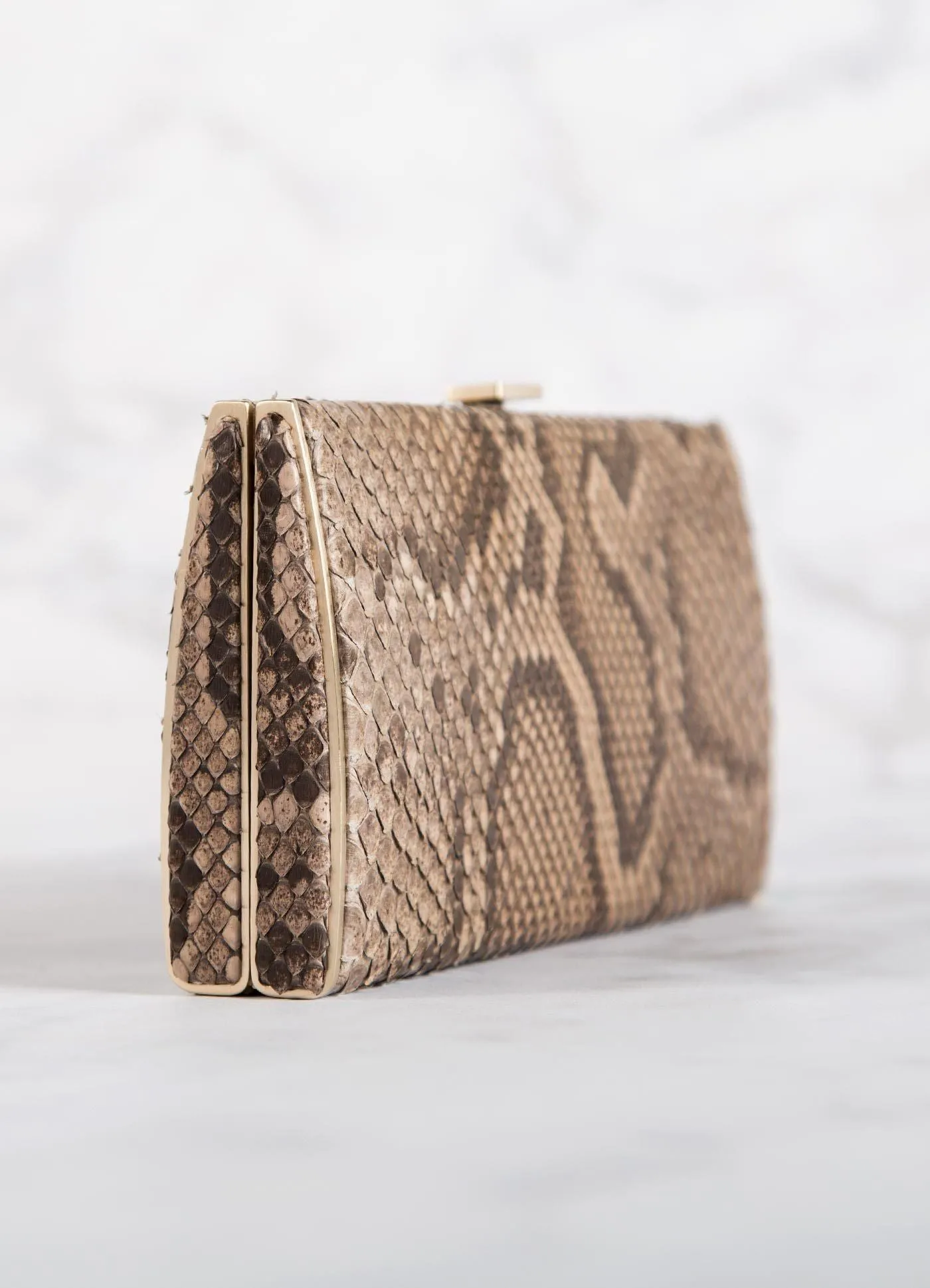 Box Wallet, Light Brown Python, Gold-Tone