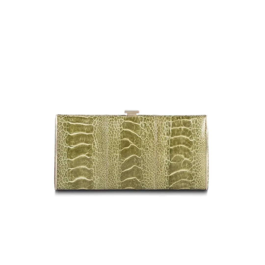 Box Wallet, Light Green Ostrich Sh., Gold-Tone