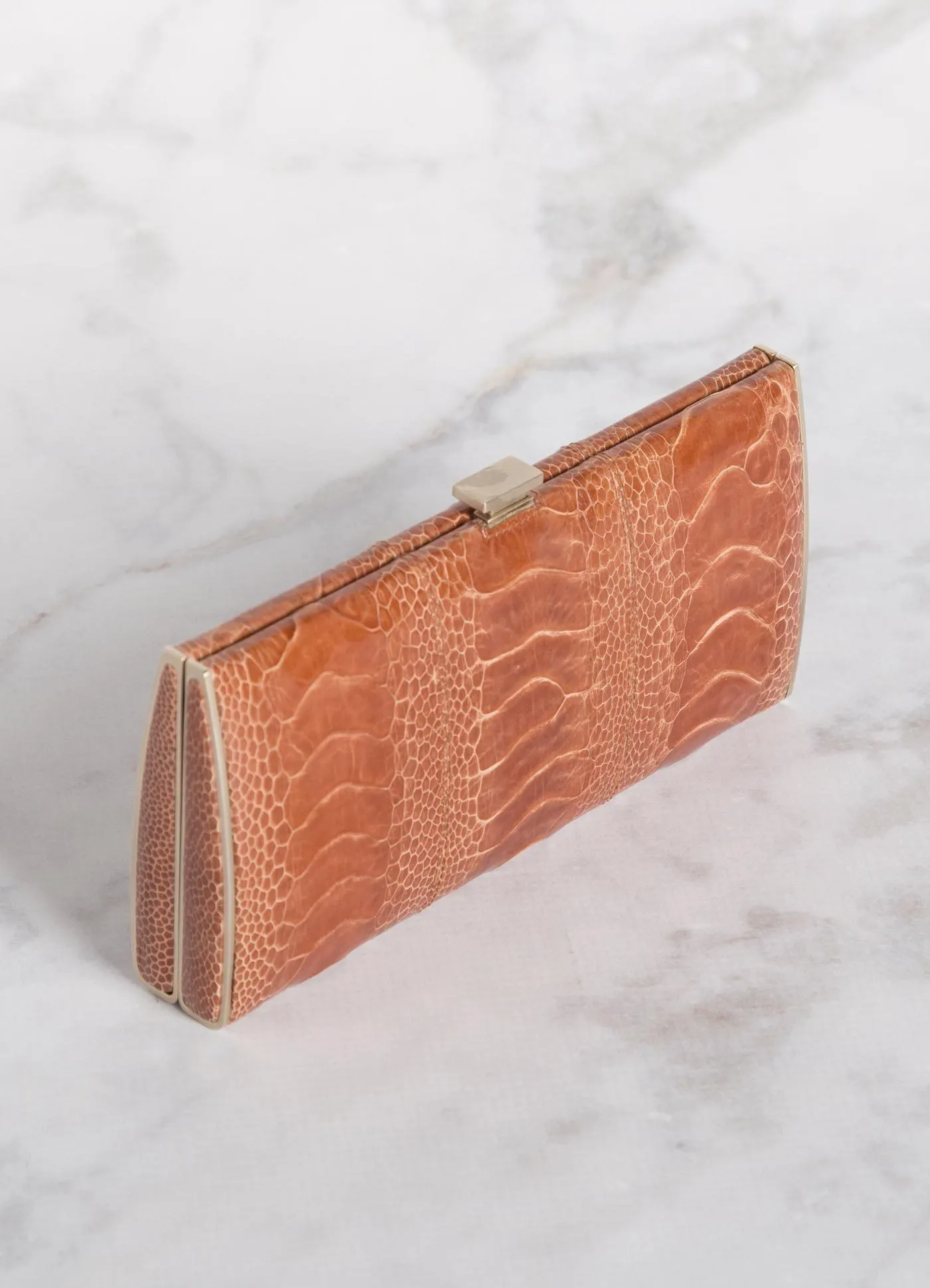 Box Wallet, Terracotta Ostrich Sh., Gold-Tone