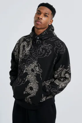 Boxy Fit Dragon Printed Hoodie