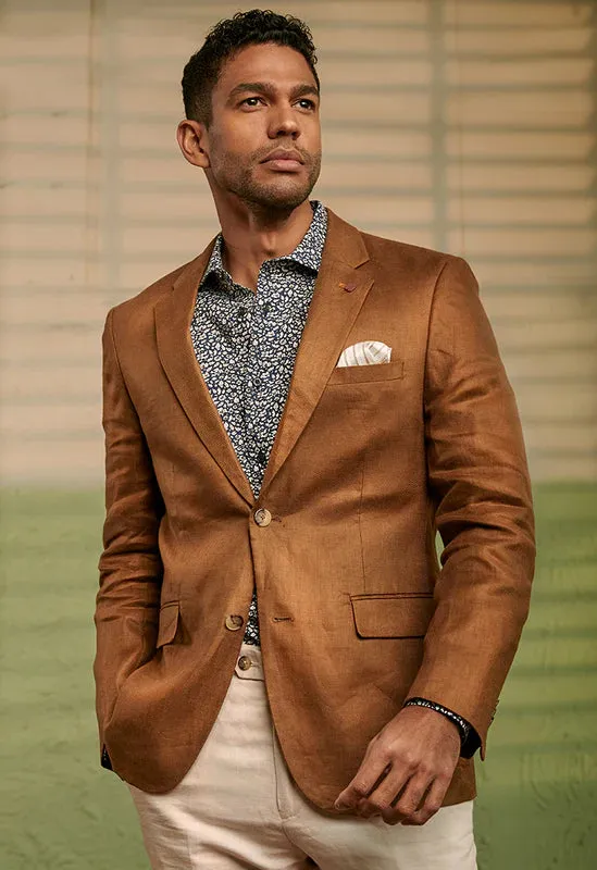 Brooksfield Caramel Linen Blazer - Shop Now