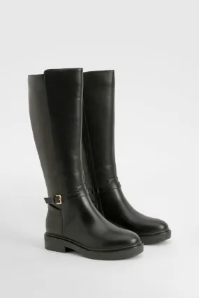 Buckle Detail Riding Knee High Boots