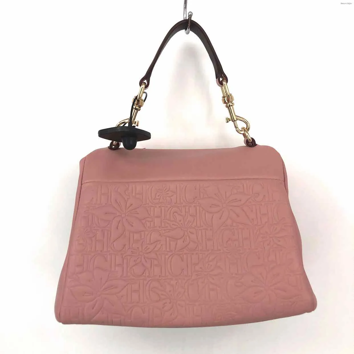 CAROLINA HERRERA Pink Gold Leather Embossed Crossbody Purse