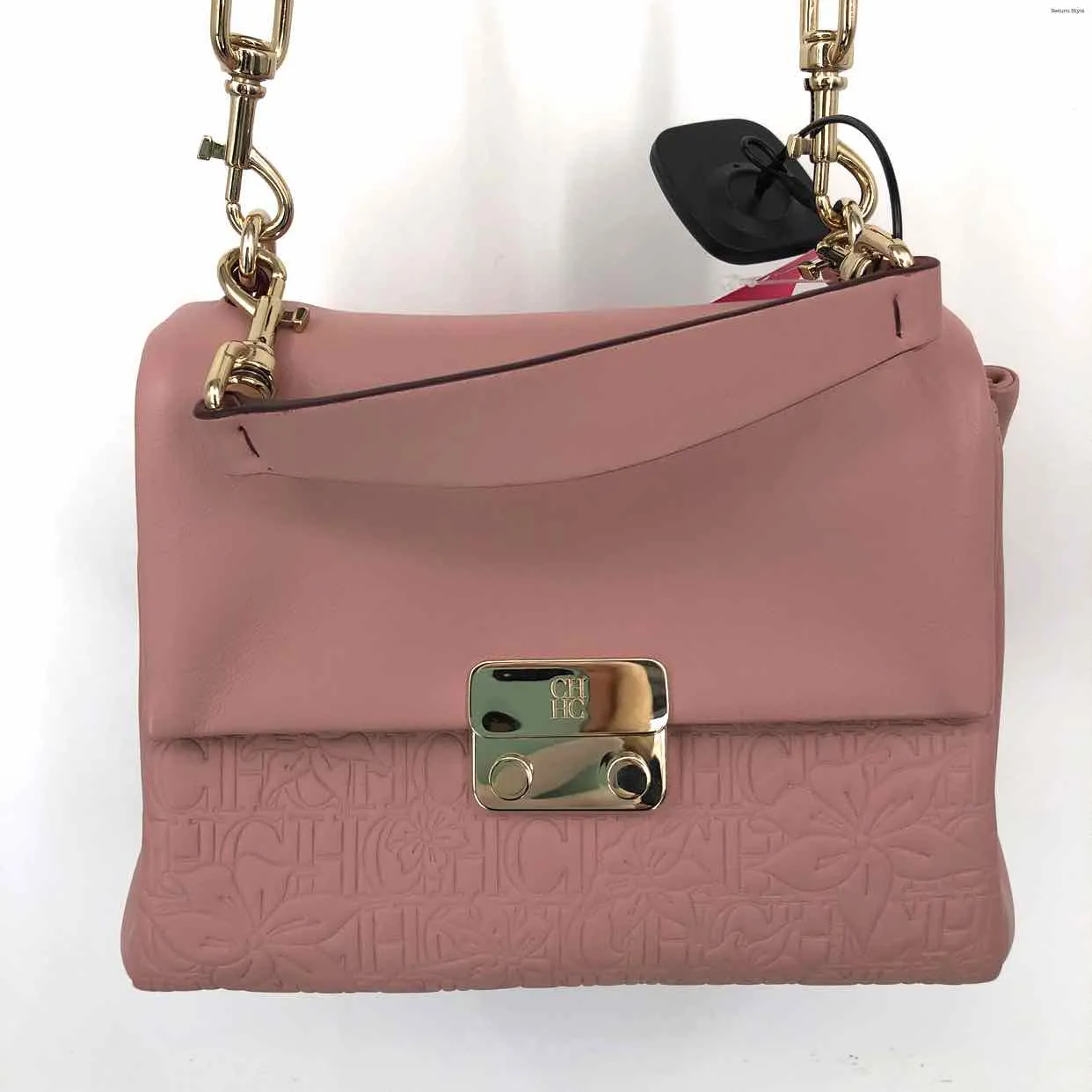 CAROLINA HERRERA Pink Gold Leather Embossed Crossbody Purse