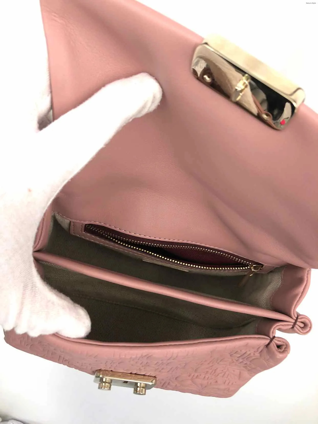 CAROLINA HERRERA Pink Gold Leather Embossed Crossbody Purse