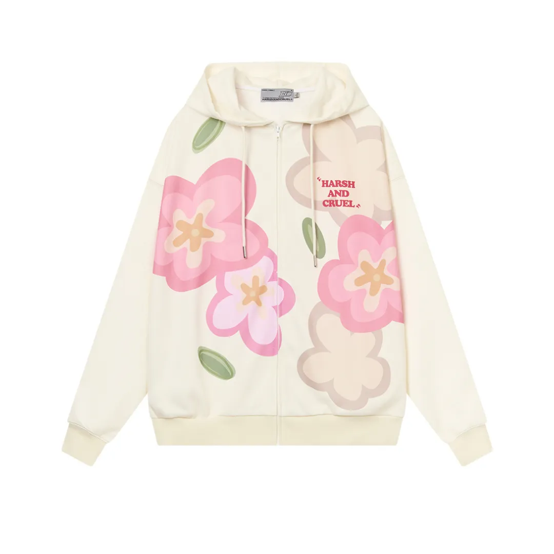 Cartoon Flowers Zipper Sweater