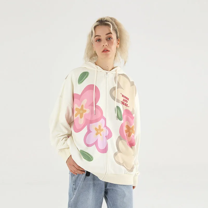 Cartoon Flowers Zipper Sweater