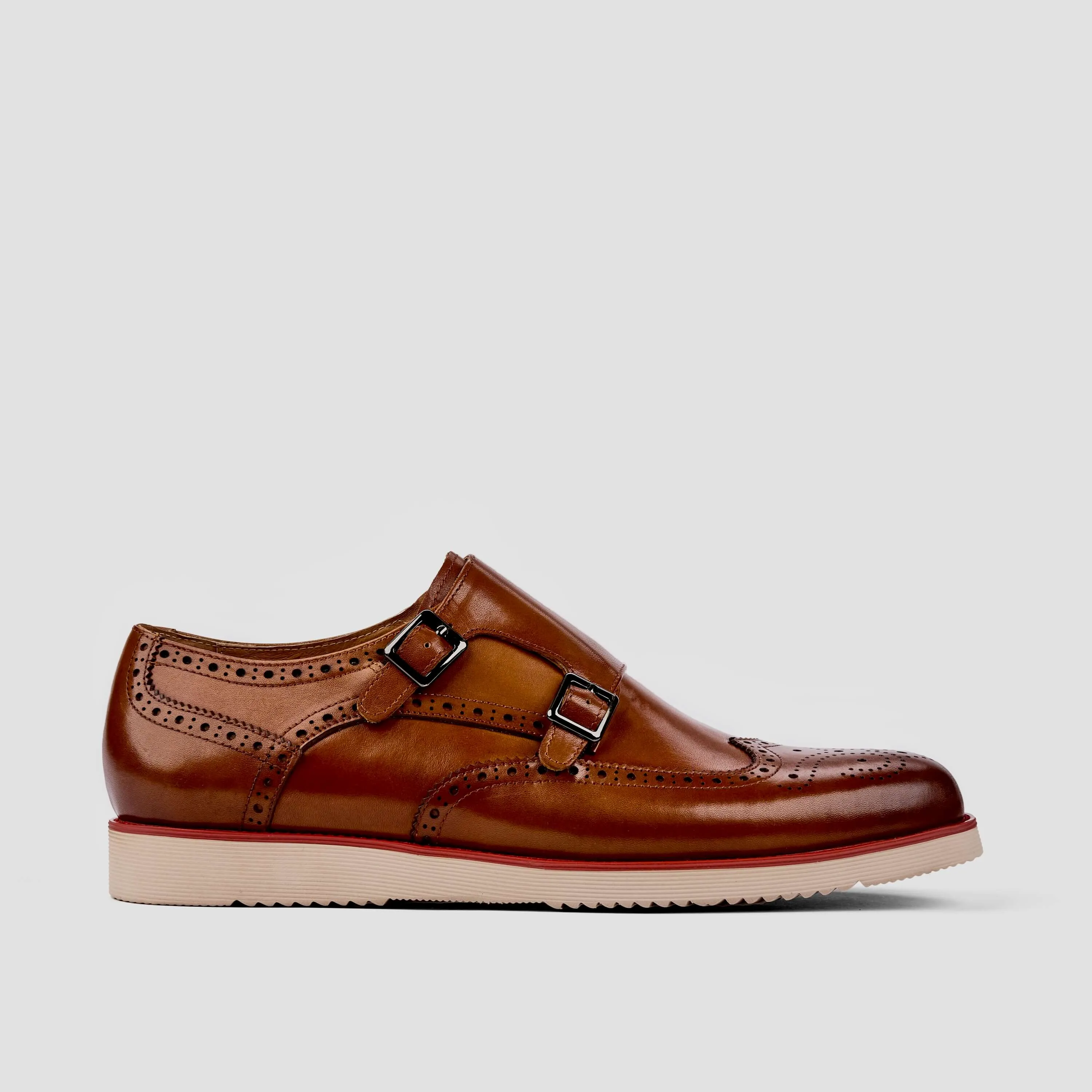 Cognac Leather Monk Strap Sneakers