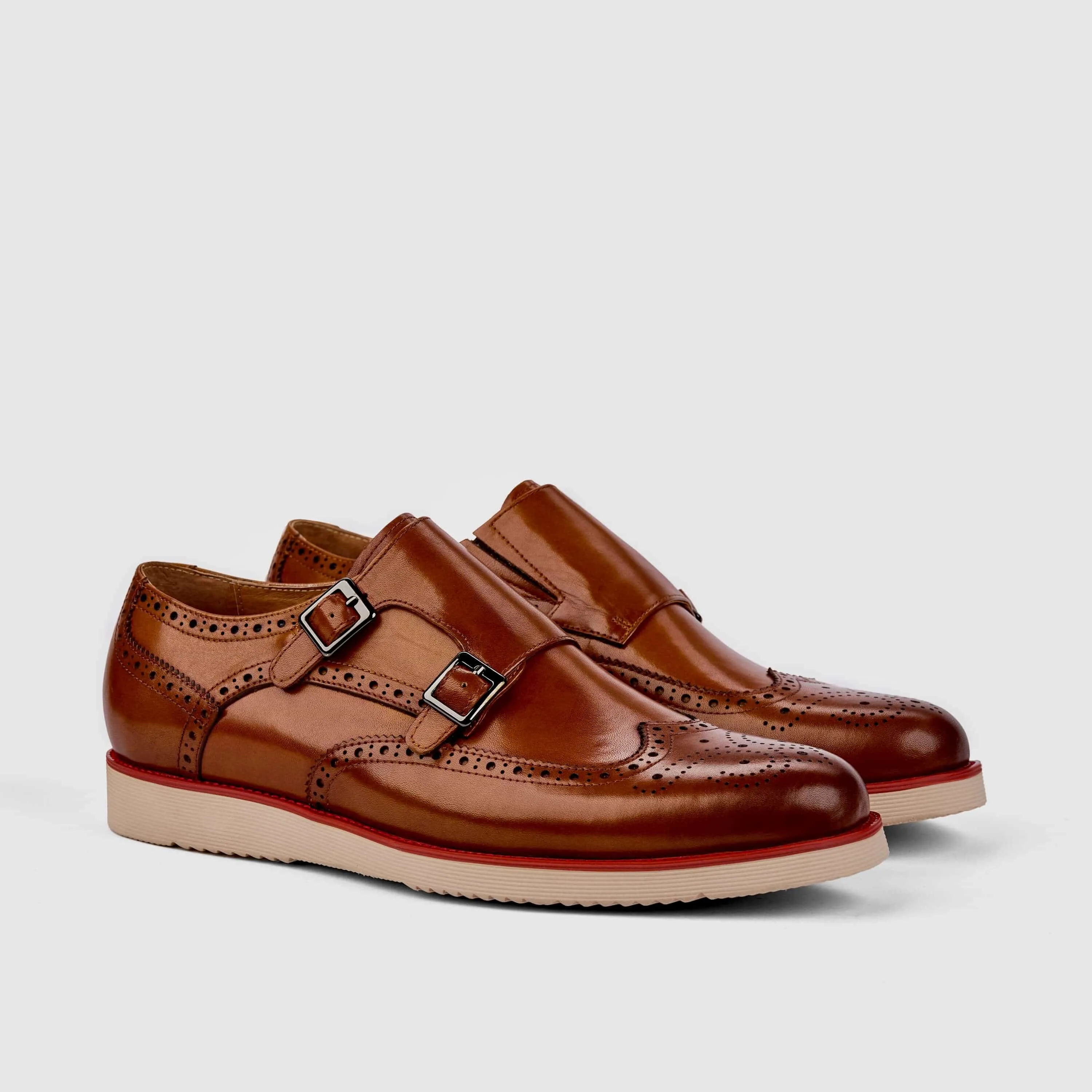 Cognac Leather Monk Strap Sneakers