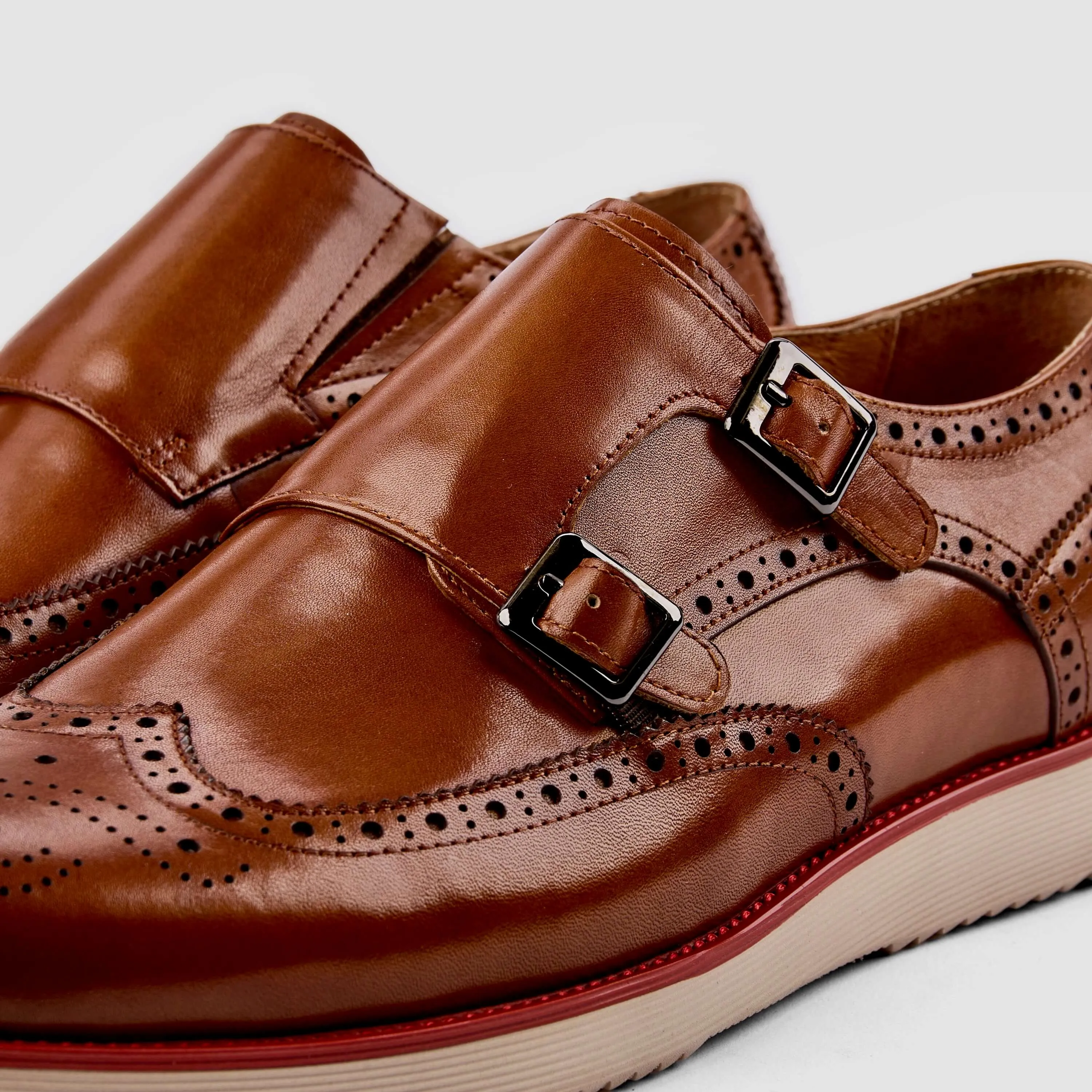 Cognac Leather Monk Strap Sneakers