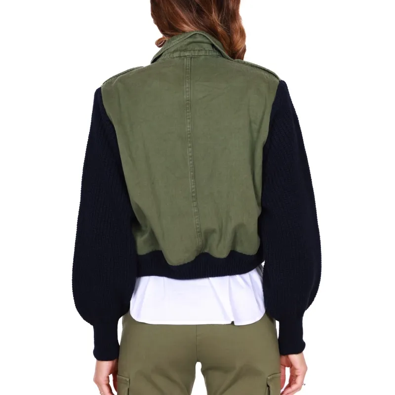 Cotton and Knit Bomber, Green