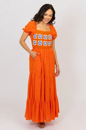 Crochet Trim Puff Sleeve Maxi Dress - Result: Maxi Dress with Crochet Trim and Puff Sleeves