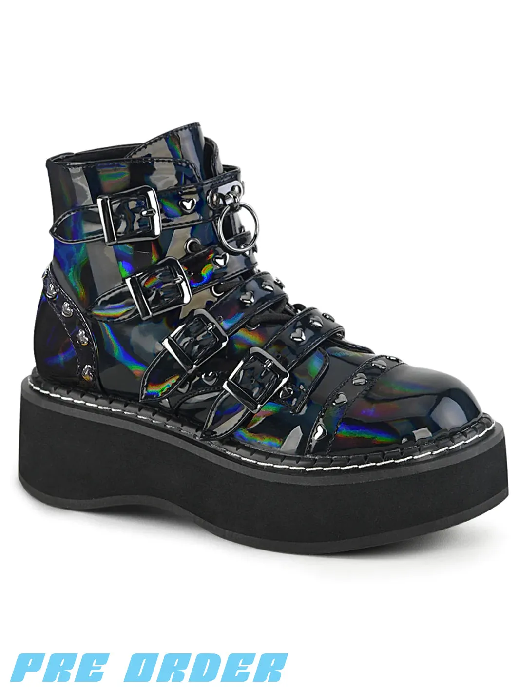 DEMONIA EMILY-315 - Black Hologram Shoes Pre Order