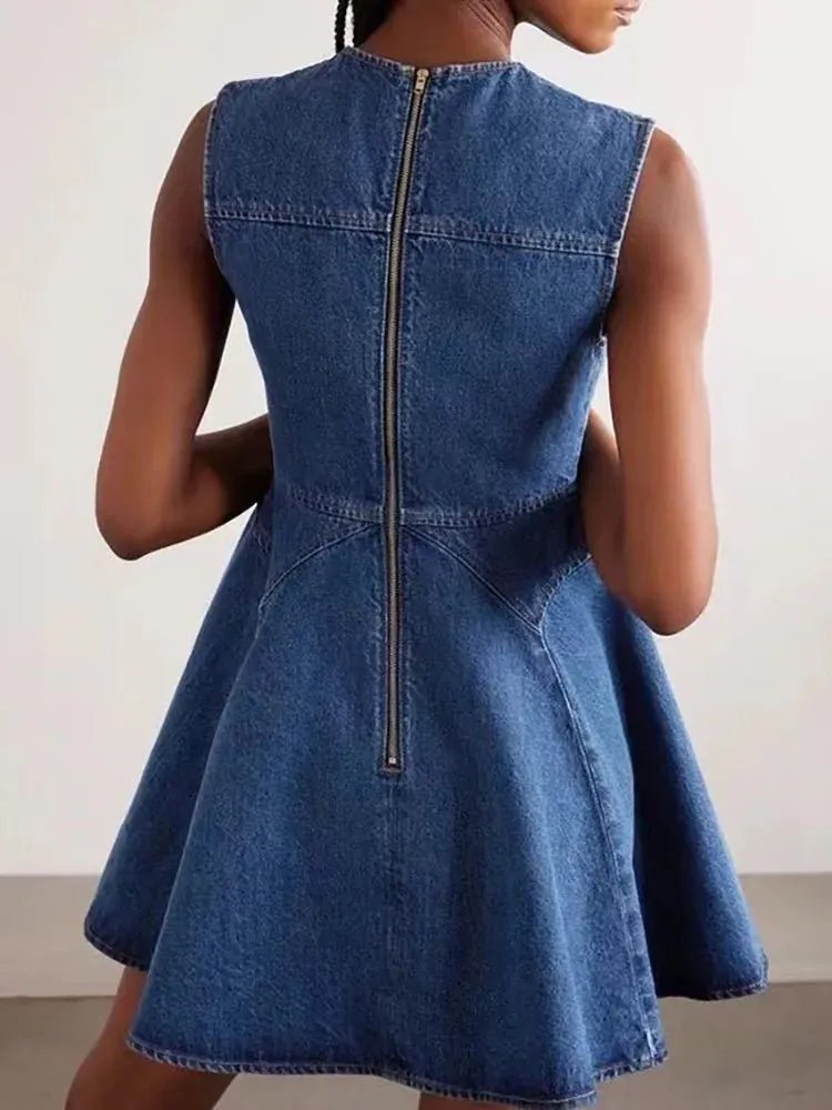 Denim Mini Dress - Fluted Pleated Skirt: Shop Now!