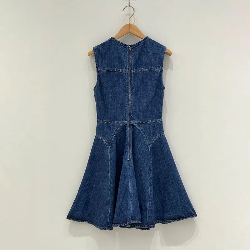 Denim Mini Dress - Fluted Pleated Skirt: Shop Now!